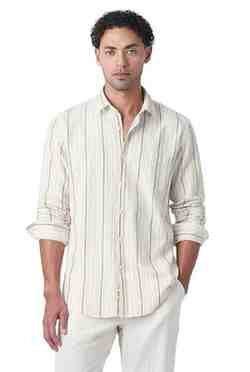 Peter England Men's Linen Blend Shirt | Subtle Stripes | Full Sleeves